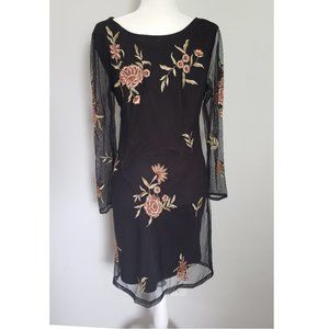 NWT RD & Koko Dress Black Floral Sheer Sleeves Sheath Womens Multiple Sizes